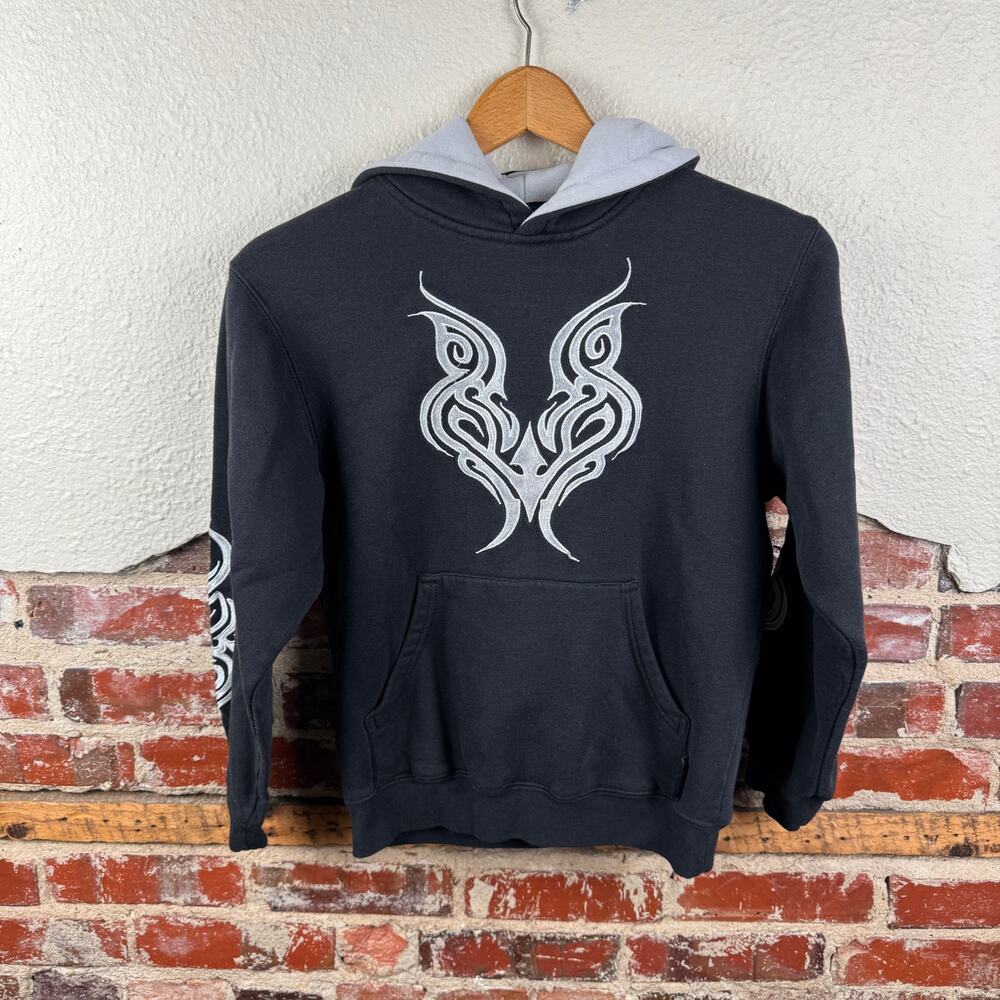 Vintage Silver Point Hoodie Size Youth Small Black Hooded Sweatshirt Wings Y2K